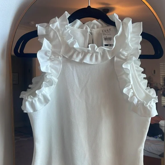 White Sleeveless Ruffle Top Bodysuit - Picture 5 of 5